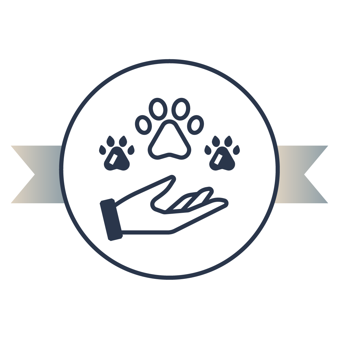 Icon für Tierwohl: eine Hand über der Hundetatzen schweben